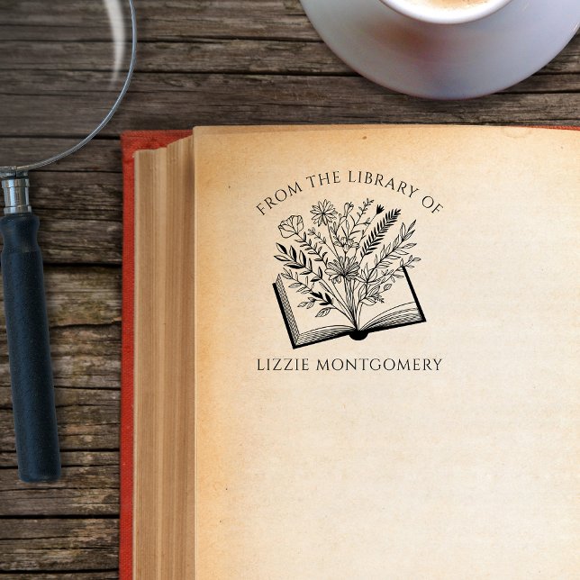 Carimbo De Borracha Elegante Botânico Da Biblioteca Do Personalizado (Criador carregado)