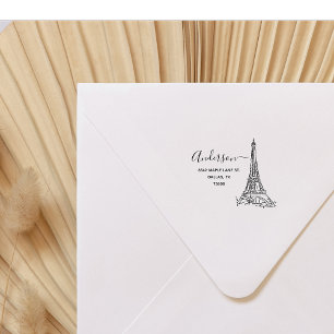 Carimbo De Borracha Elegante Classy Paris Eiffel Tower Return Endereç