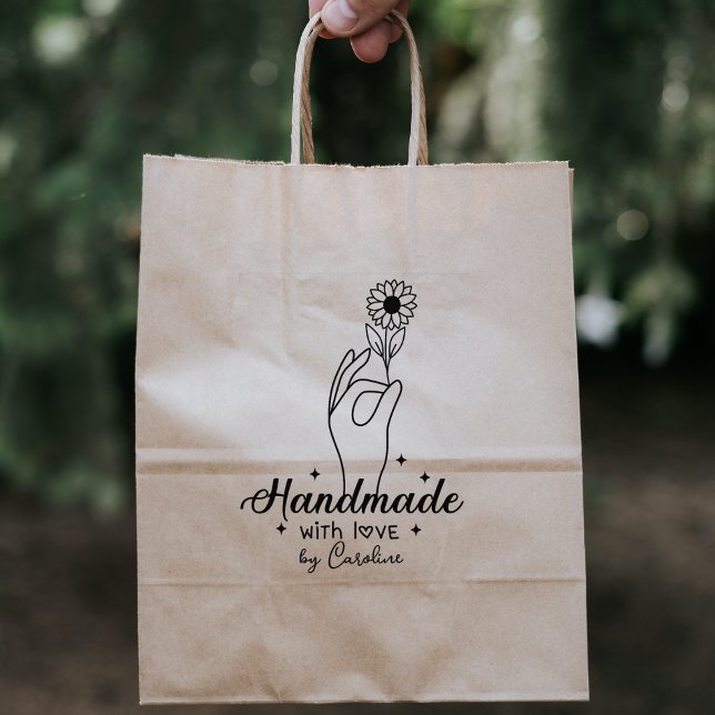 Carimbo De Borracha Elegante Daisy Handmade by (nome personalizado), B (Criador carregado)