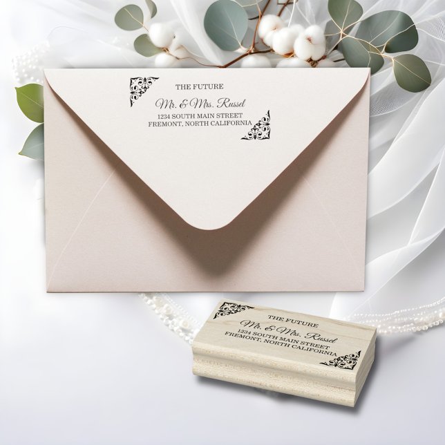 Carimbo De Borracha Elegante Dourado Filigree, Endereço de Devolução d (Criador carregado)