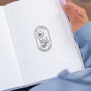 Carimbo De Borracha Elegante Ex Libris de Flor Personalizado