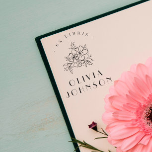 Carimbo De Borracha Elegante Ex Libris Floral Desenhada à Mão Moderna 