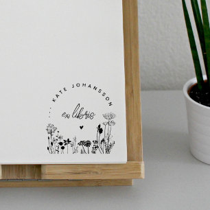 Carimbo De Borracha Elegante Ex Libris Floral Personalizado para Livro