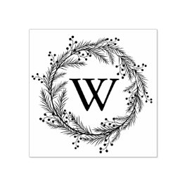 Carimbo De Borracha Elegante Floral Wreath Monograma