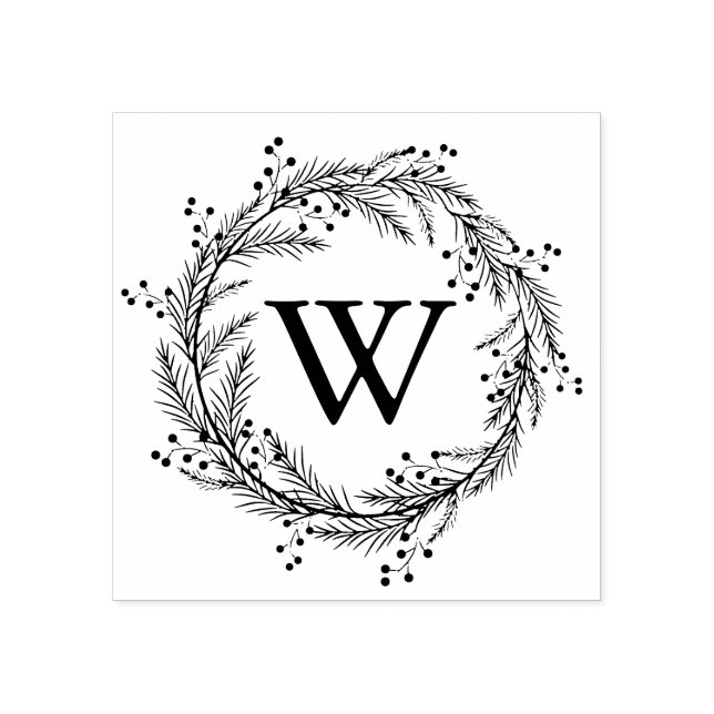 Carimbo De Borracha Elegante Floral Wreath Monograma (Impressão)