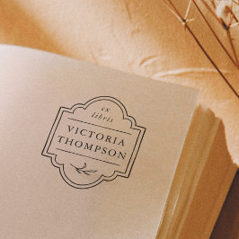 Carimbo De Borracha Elegante Moldura Folhas Delicadas Ex Libris Marcad