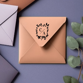 Carimbo De Borracha Elegante, Monograma, Folha, Casamentos