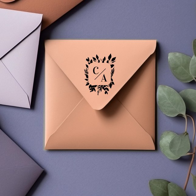 Carimbo De Borracha Elegante, Monograma, Folha, Casamentos (Criador carregado)