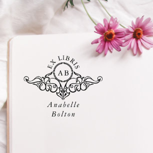 Carimbo De Borracha Elegante Nome Botânico Vintage Ex Libris Livro