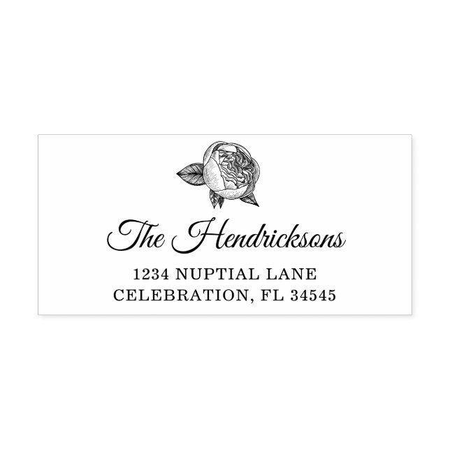 Carimbo De Borracha Elegante Peony Flower Endereço (Impressão)