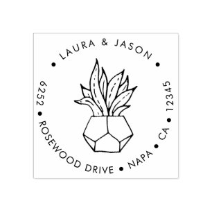 Carimbo De Borracha Elegante Potant Plant Return Endereço Wood Art Sta