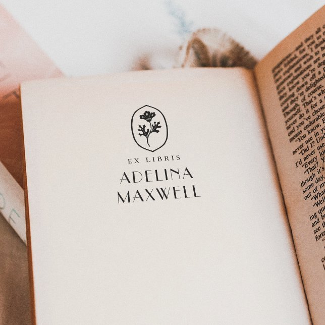 Carimbo De Borracha Elegante Vintage Floral Ex Libris Livro (Rubber Stamp Mock-up)
