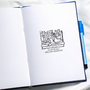 Carimbo De Borracha Embalagem de Bookshelf de Gatos Vintage