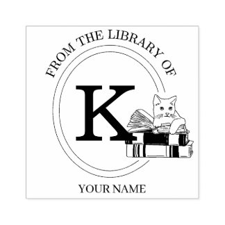 Carimbo De Borracha Embosser de Livro de Gato Monograma Da Biblioteca
