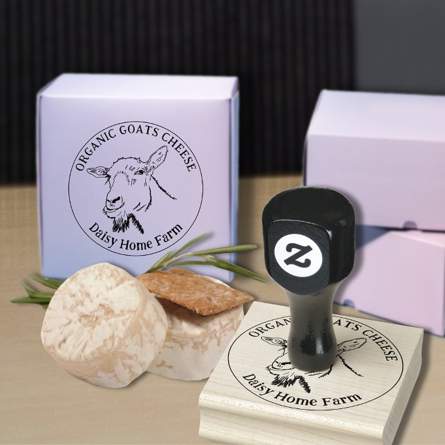 Carimbo De Borracha Empresas Personalizadas de Queijo de Caprinos (Fresh organic goats cheese custom ink rubber stamp simple funny goat drawing)