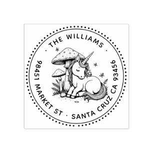 Carimbo De Borracha Encantado Baby Unicorn Toadstool Butterfly Endereç