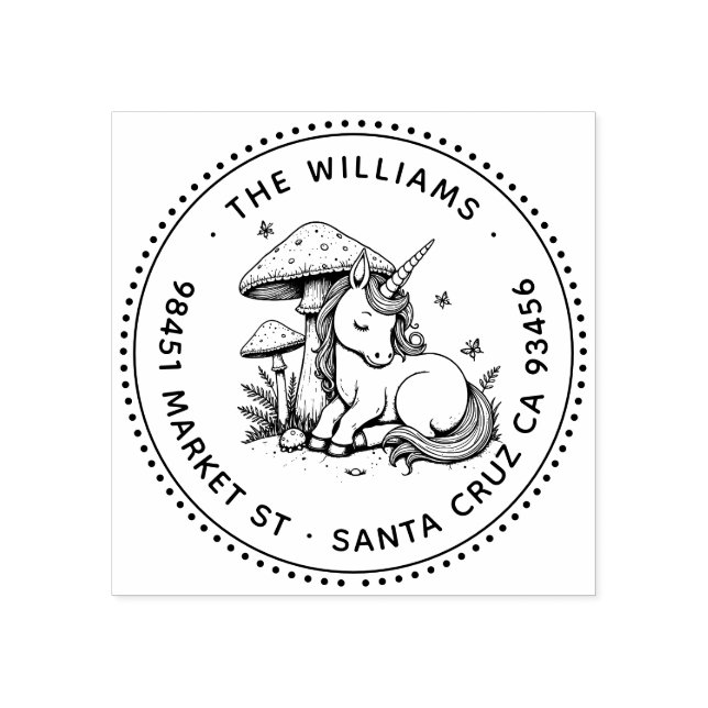 Carimbo De Borracha Encantado Baby Unicorn Toadstool Butterfly Endereç (Impressão)