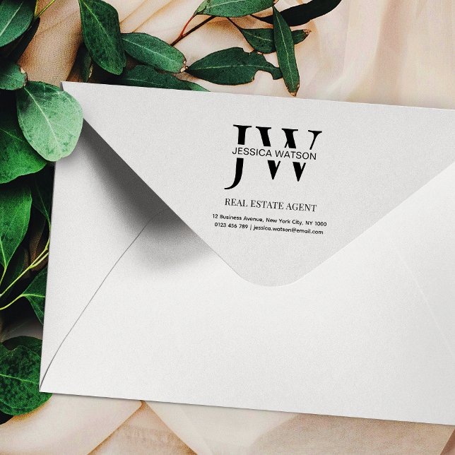 Carimbo De Borracha Endereço Comercial Monograma Imóveis (Fully customizable business monogram black ink rubber company address stamp)