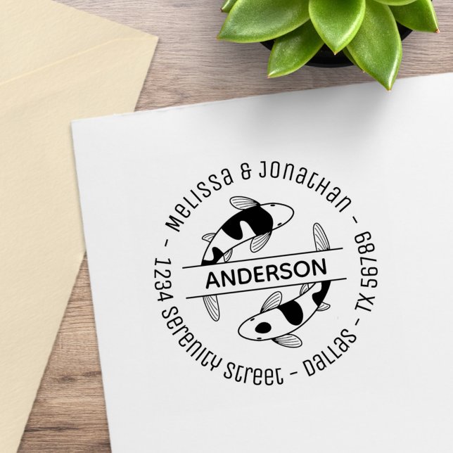 Carimbo De Borracha Endereço da Família de Casais de Peixe Koi Japonês (Criador carregado)