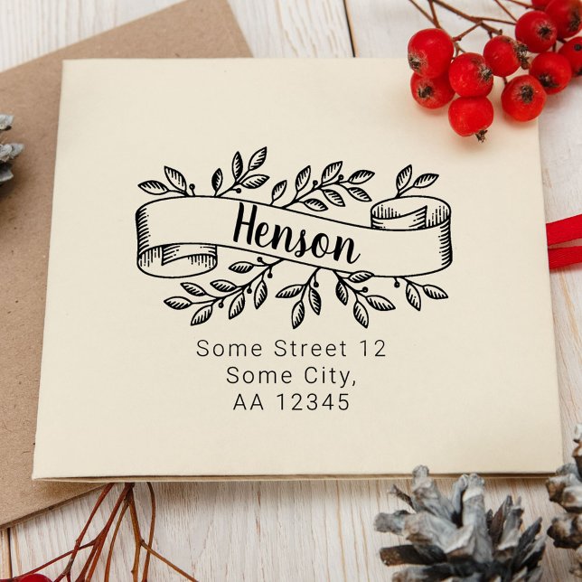 Carimbo De Borracha Endereço da Família Fita Foliage de Natal Russo (Criador carregado)