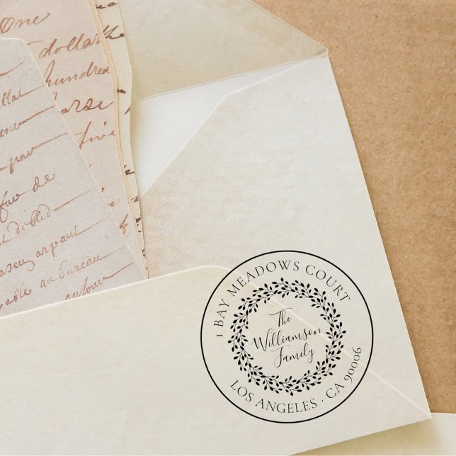 Carimbo De Borracha Endereço da família redonda clássica botânica eleg (Criador carregado)