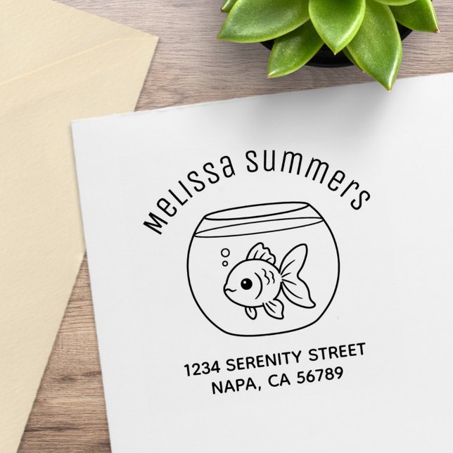 Carimbo De Borracha Endereço de Arco de Peixinho Dourado em uma Tigela (Criador carregado)