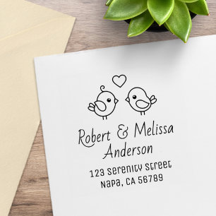 Carimbo De Borracha Endereço de casal de passarinhos de desenho animad
