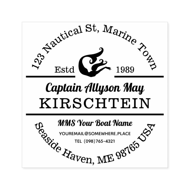 Carimbo De Borracha Endereço de devolução Capitão Mermaid Mar Marítimo (Impressão)