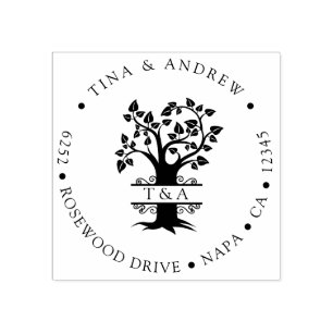 Carimbo De Borracha Endereço de Devolução da Árvore Monograma Eleg