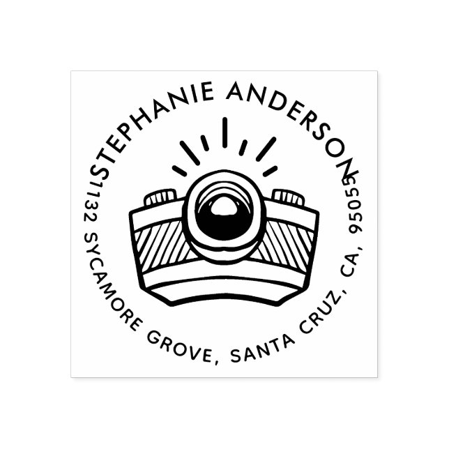 Carimbo De Borracha Endereço de devolução da câmera de cartum redondo  (Impressão)