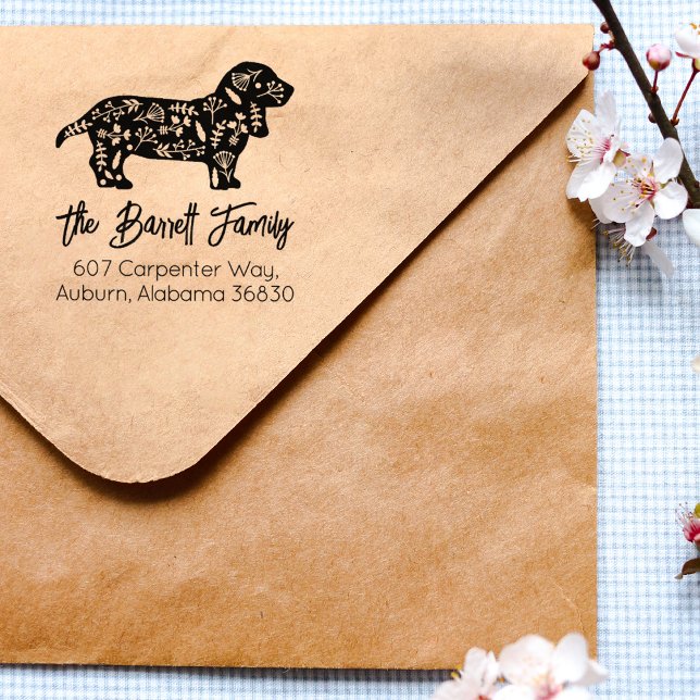 Carimbo De Borracha Endereço de devolução da família Basset Hound Deco (Criador carregado)