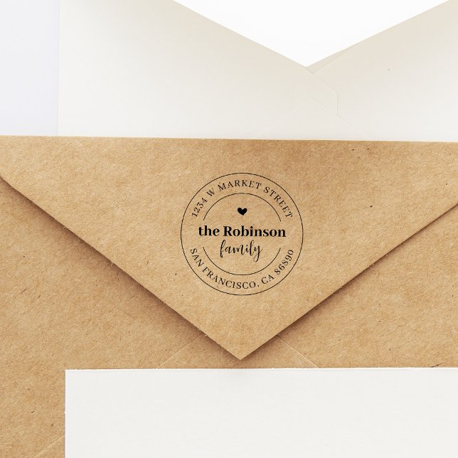 Carimbo De Borracha Endereço de devolução da família Boho Heart Round (Criador carregado)