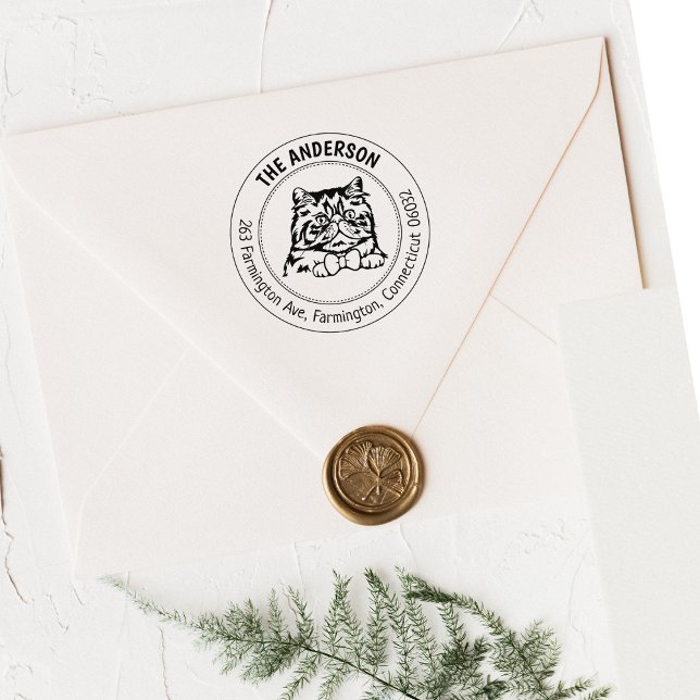 Carimbo De Borracha Endereço de devolução da família Cat Persa (Criador carregado)