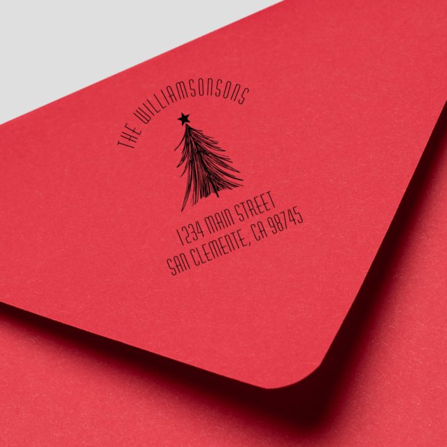 Carimbo De Borracha Endereço de devolução da família da árvore natalíc (Criador carregado)