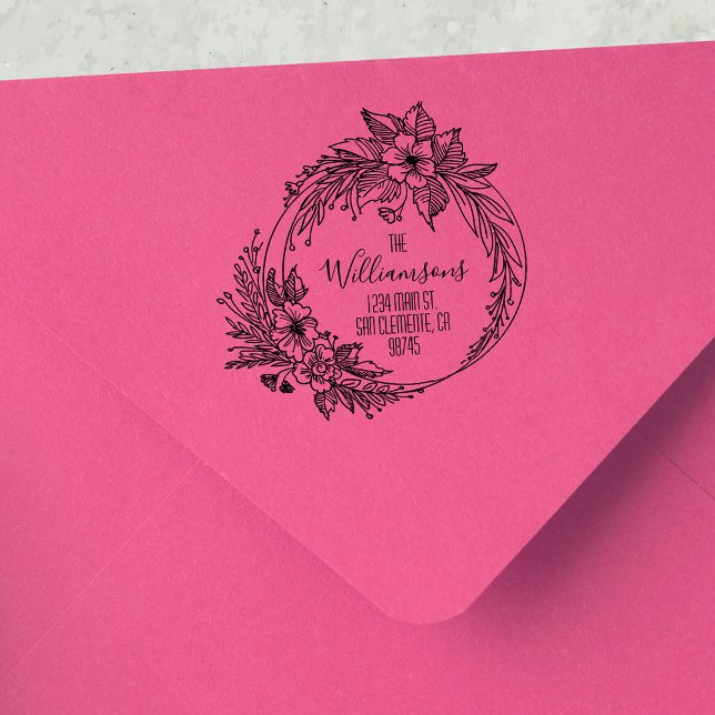 Carimbo De Borracha Endereço de Devolução da Família de Script Floral  (Criador carregado)