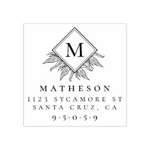 Carimbo De Borracha Endereço de devolução da família Elegante Folhas e