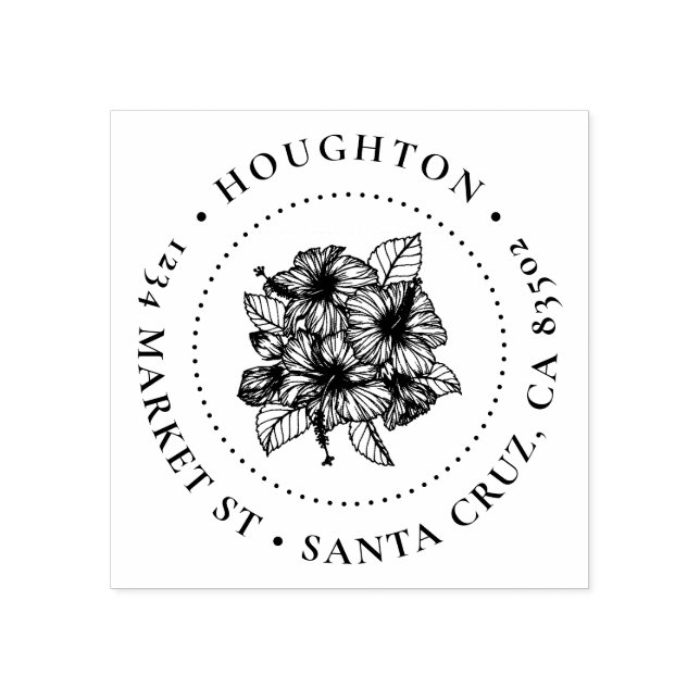 Carimbo De Borracha Endereço de devolução da família redonda Hibiscus  (Impressão)