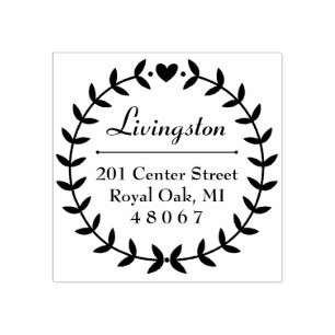 Carimbo De Borracha Endereço de devolução da família Round Laurel Wrea