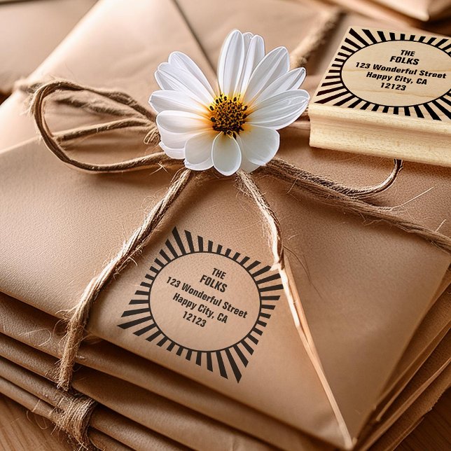 Carimbo De Borracha Endereço de devolução da Ilustração Sunburst Retro (Criador carregado)