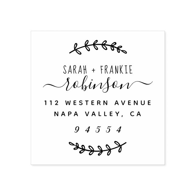 Carimbo De Borracha Endereço de devolução de Casal casado com script c (Impressão)