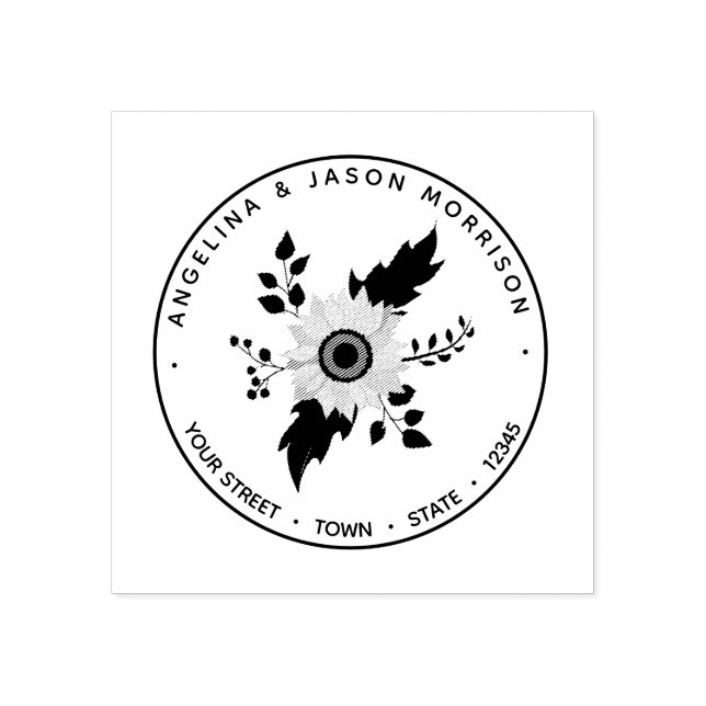 Carimbo De Borracha Endereço de Devolução de Casamento de Girassol (Impressão)