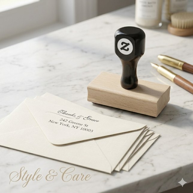 Carimbo De Borracha Endereço de Devolução de Casamento Obrigado Graça (Thanks Grace Wedding Return Address Rubber Stamp)