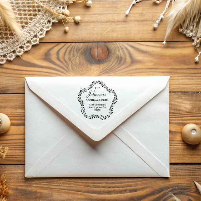 Carimbo De Borracha Endereço de Devolução de Casamento Simples Floral  (Criador carregado)