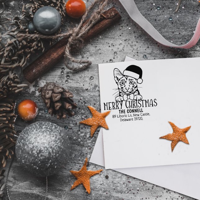 Carimbo De Borracha Endereço de devolução de Cat Savannah de Natal (Criador carregado)