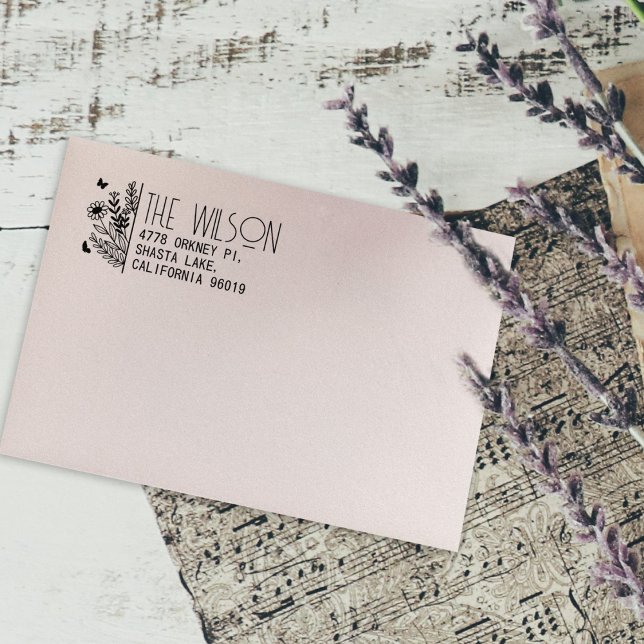 Carimbo De Borracha Endereço de devolução de Flores Selvagens Simples (Criador carregado)