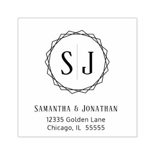 Carimbo De Borracha Endereço de Devolução de Monograma de Casamento