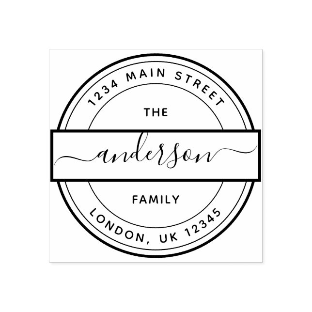 Carimbo De Borracha Endereço de Devolução de Nome da Família de Script (Impressão)