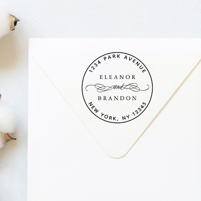 Carimbo De Borracha Endereço de Devolução de Nomes de Casais redondos (Criador carregado)