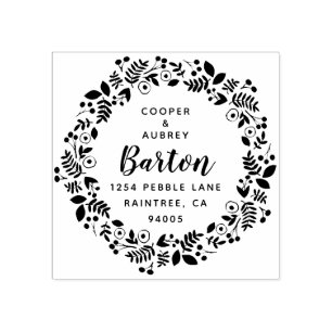 Carimbo De Borracha Endereço de devolução de wreath Whimsical