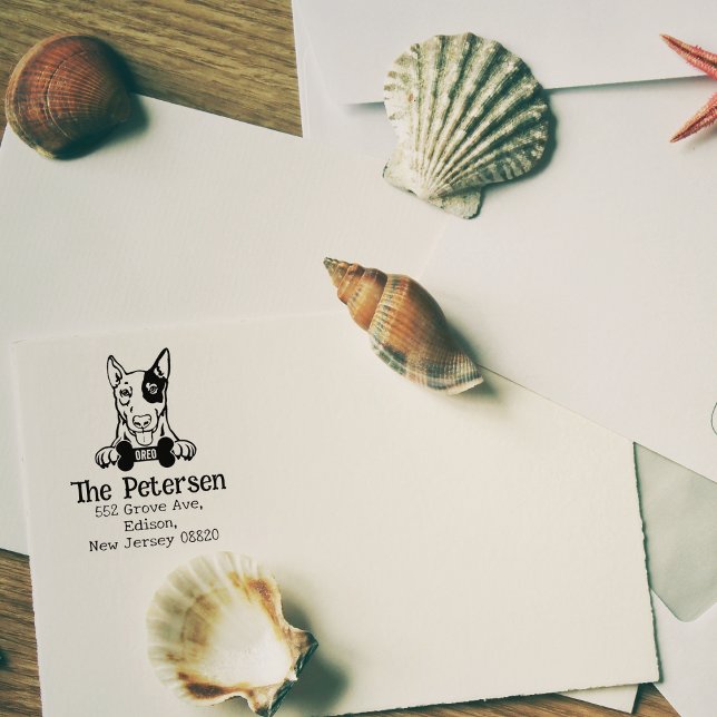 Carimbo De Borracha Endereço de devolução do Bull Terrier Dog em inglê (Criador carregado)